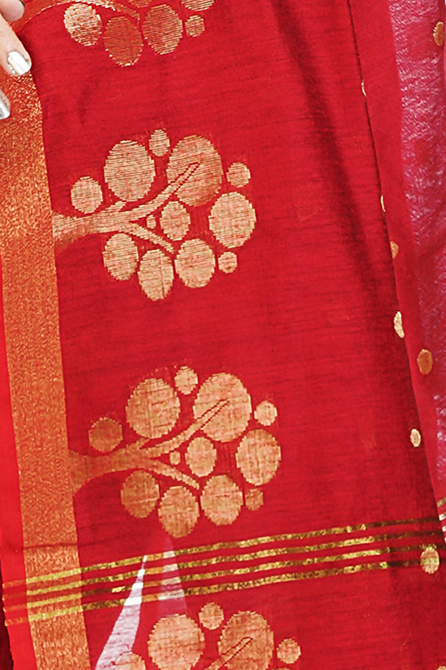 Red bengal handloom extrawefts work saree