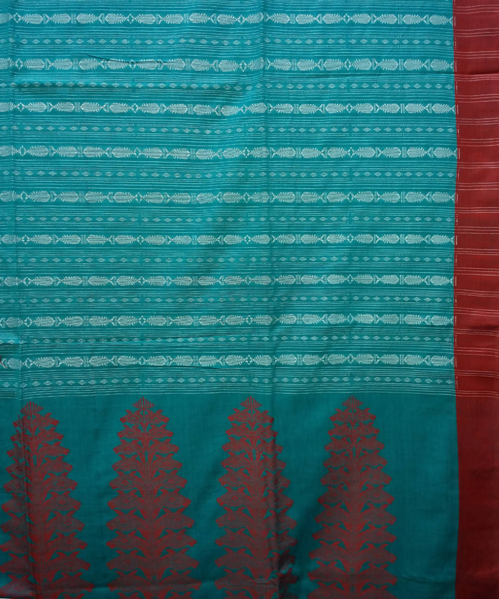 Bengal handspun handwoven cotton cyan blue saree
