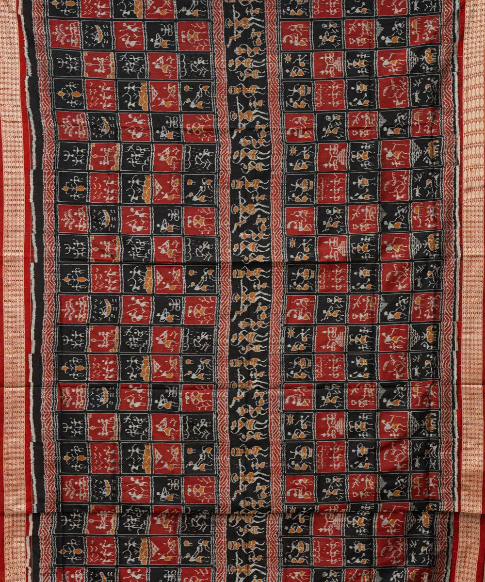 Black burgundy ikat silk handloom sambalpuri saree