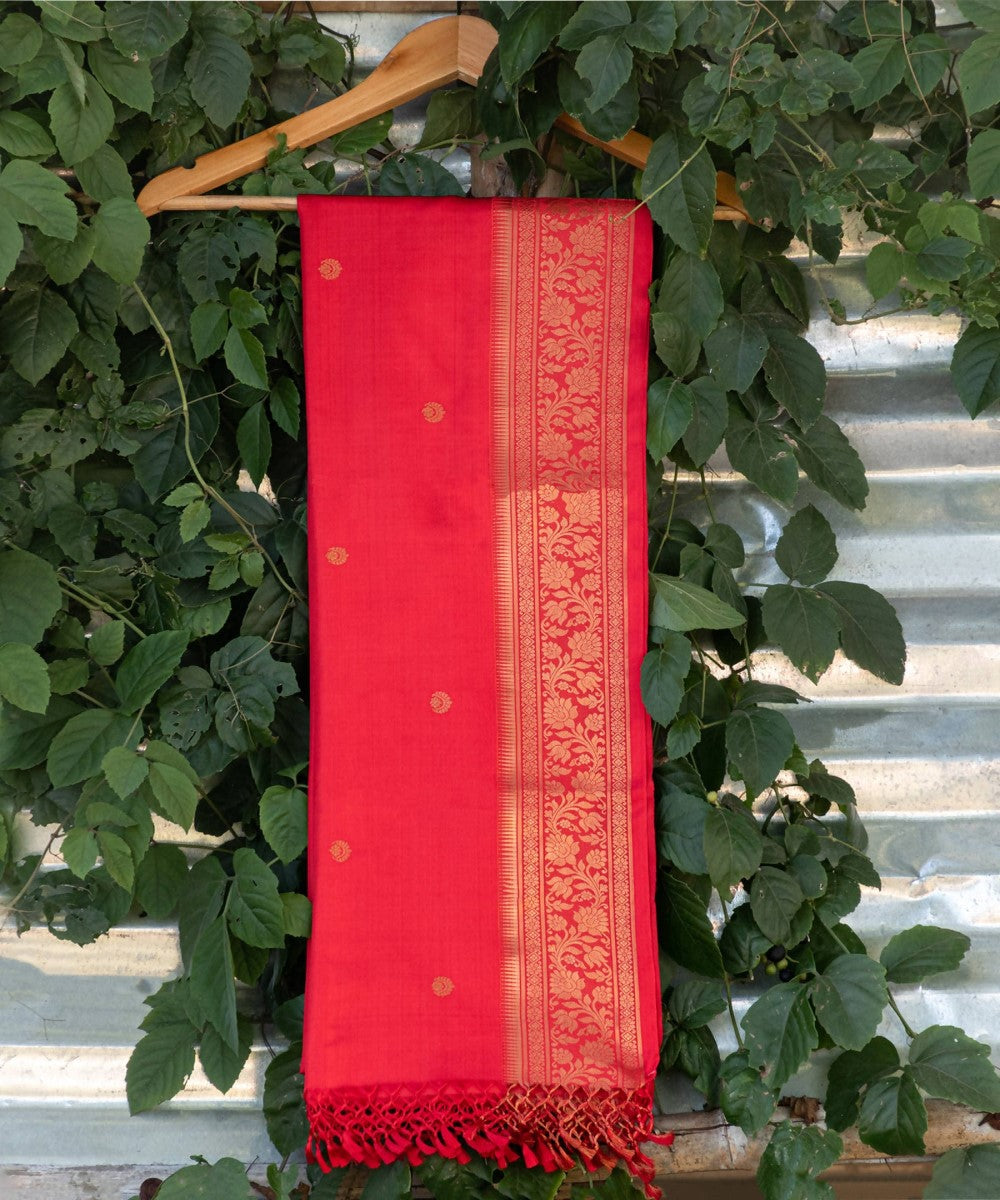 Biswa bangla handwoven red silk tangail dupatta
