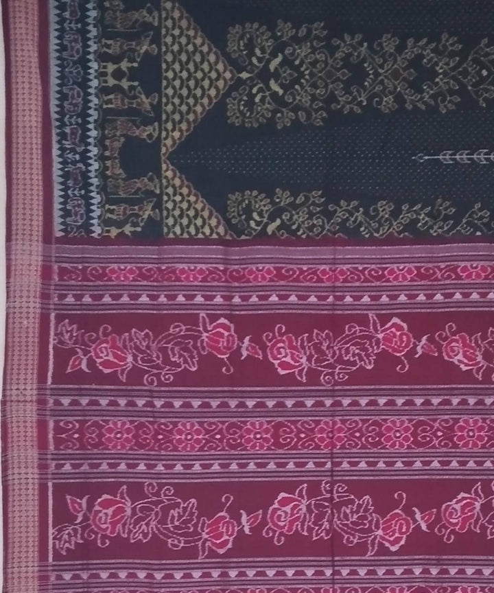 Black bulgarian maroon handloom cotton sambalpuri saree