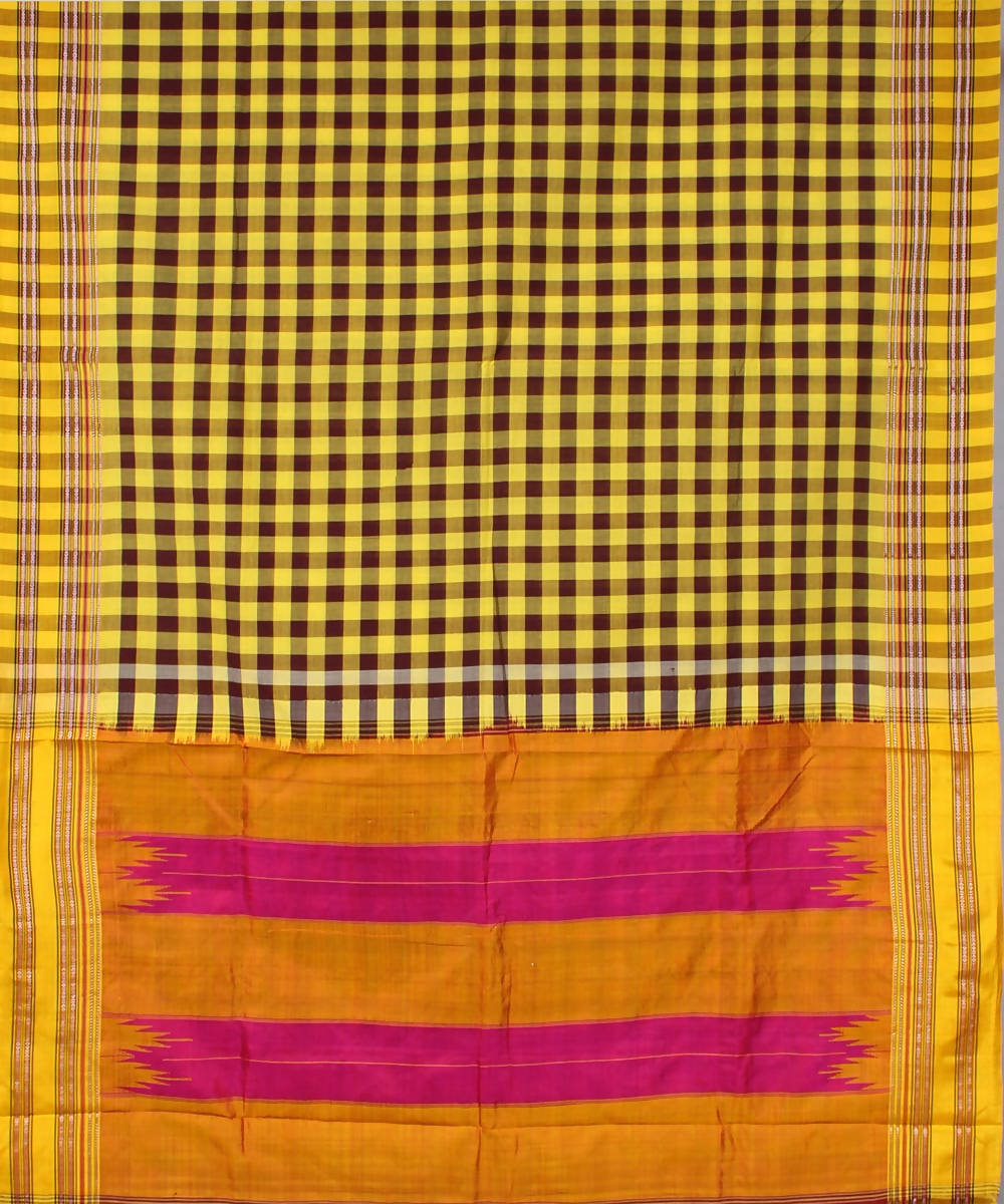 wine yellow checks handwoven gomi teni border ilkal saree