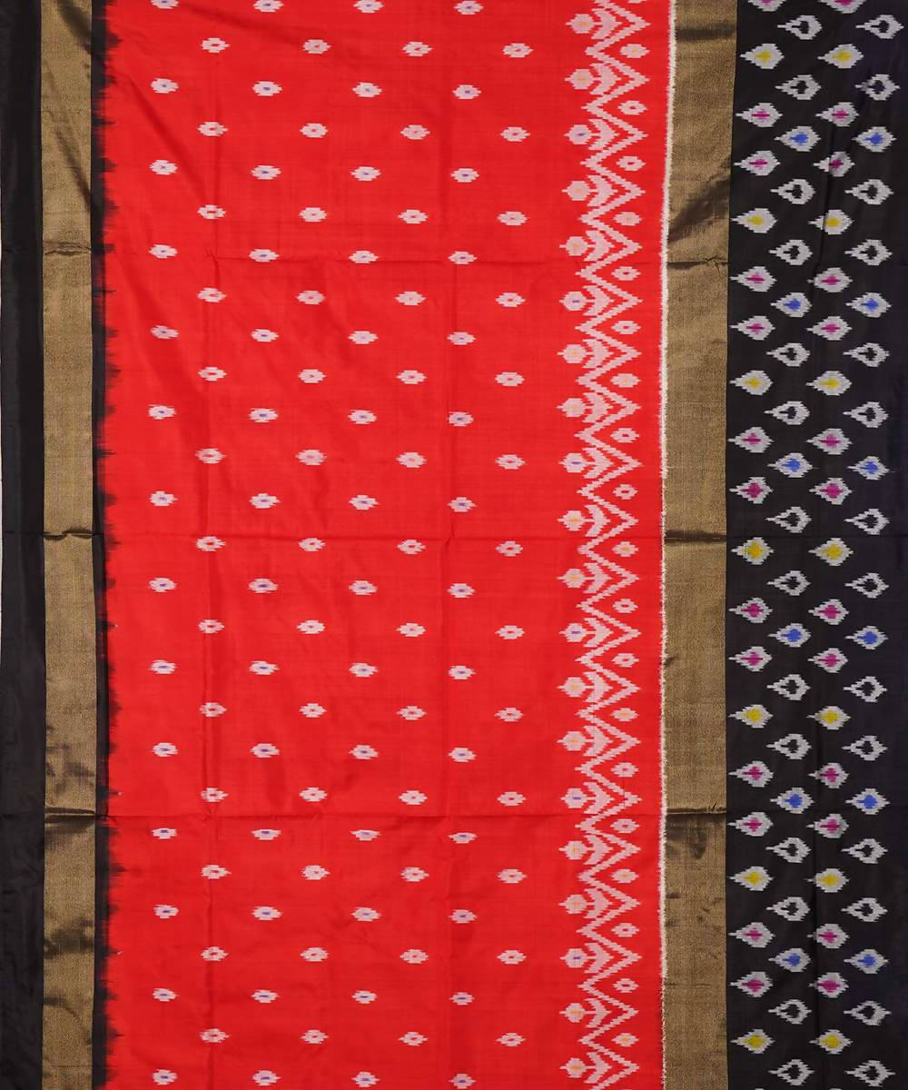 Red and black handloom silk ikkat pochampally saree