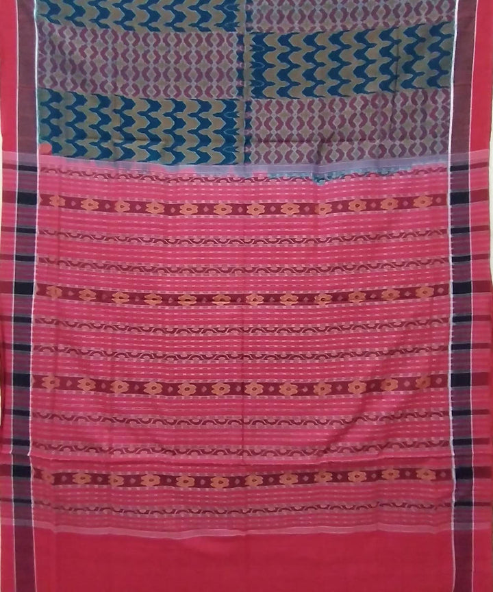 Multi color red handwoven cotton sambalpuri saree