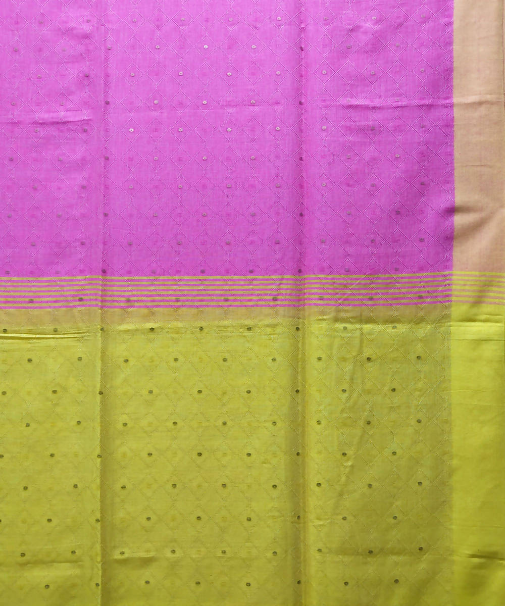 Pink yellow handwoven cotton saree