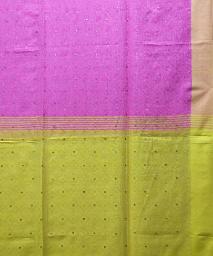 Pink yellow handwoven cotton saree