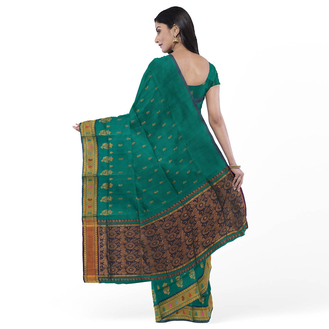 Teal green handloom cotton venkatagiri saree