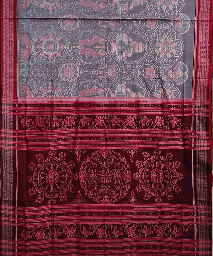 Grey and maroon cotton handloom sambalpuri saree