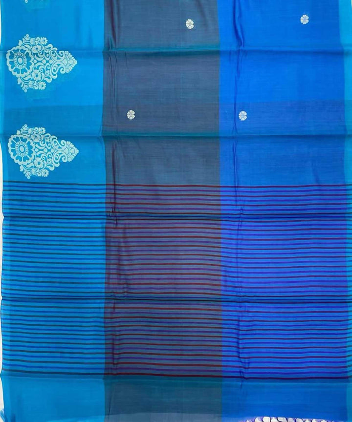 Blue handwoven striped tussar silk saree