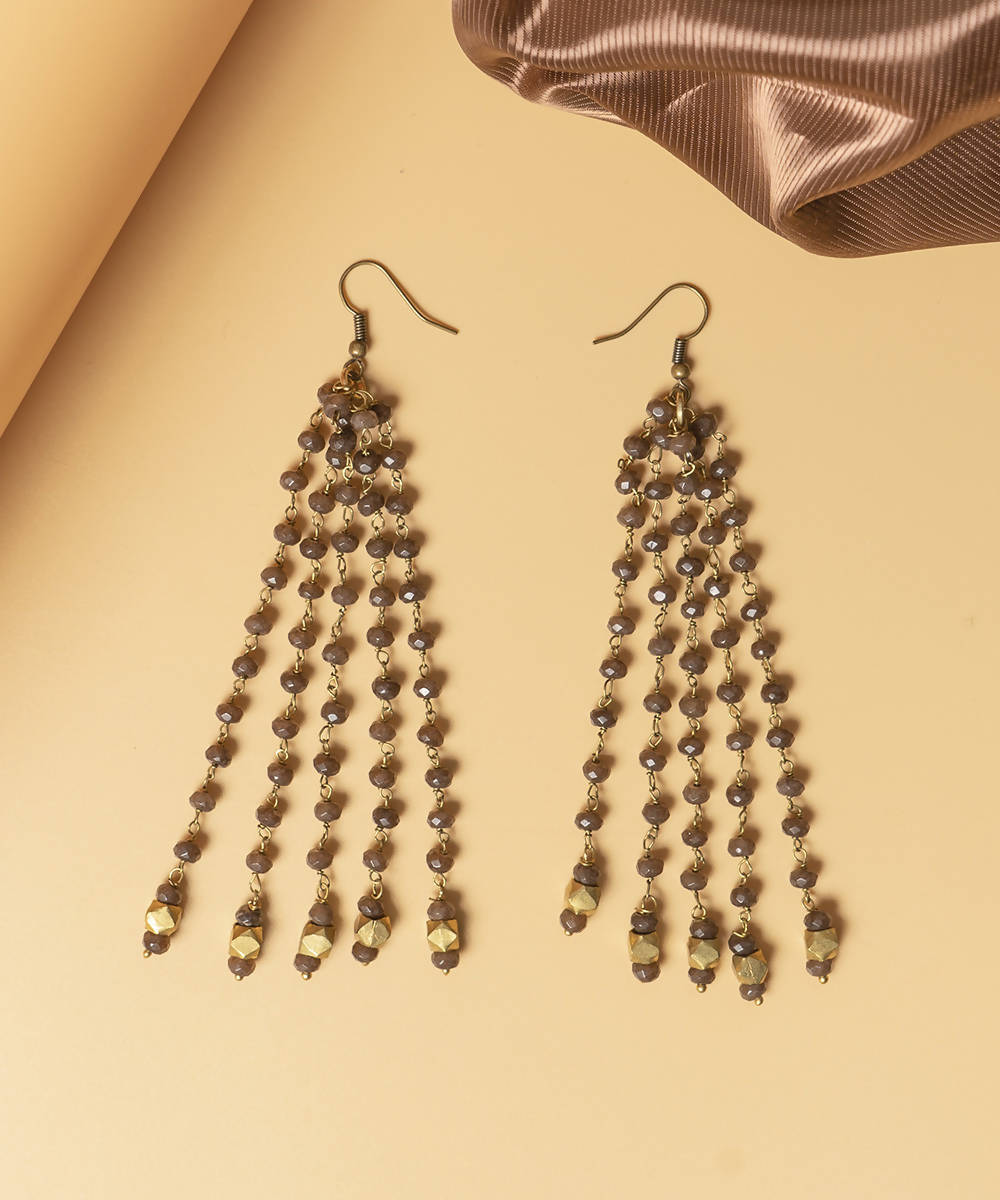 Brown handcrafted genuine semi precious and dhokra brass earring