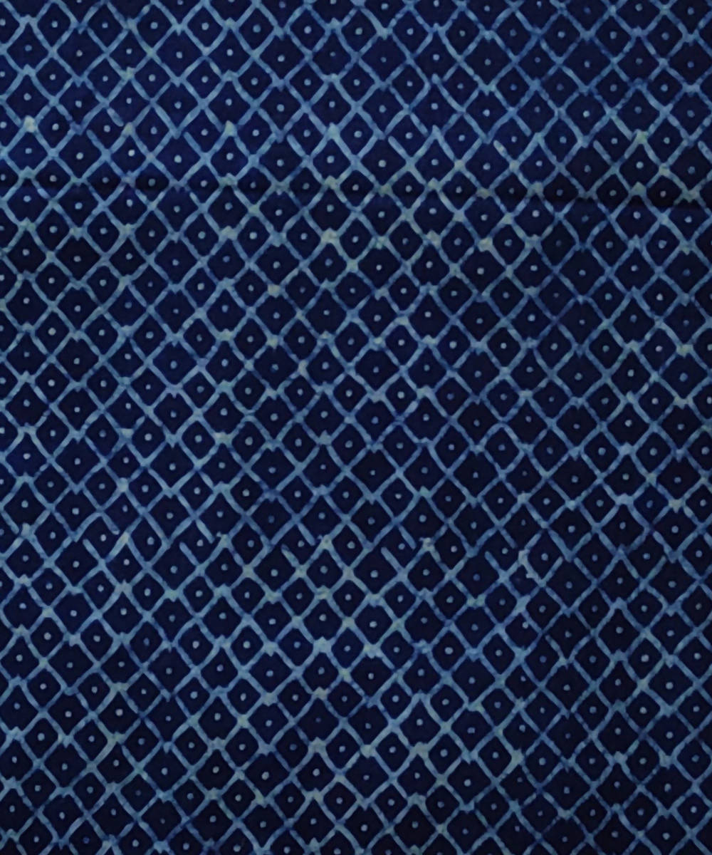 Blue natural dye dabu diamond print handspun handloom cotton fabric