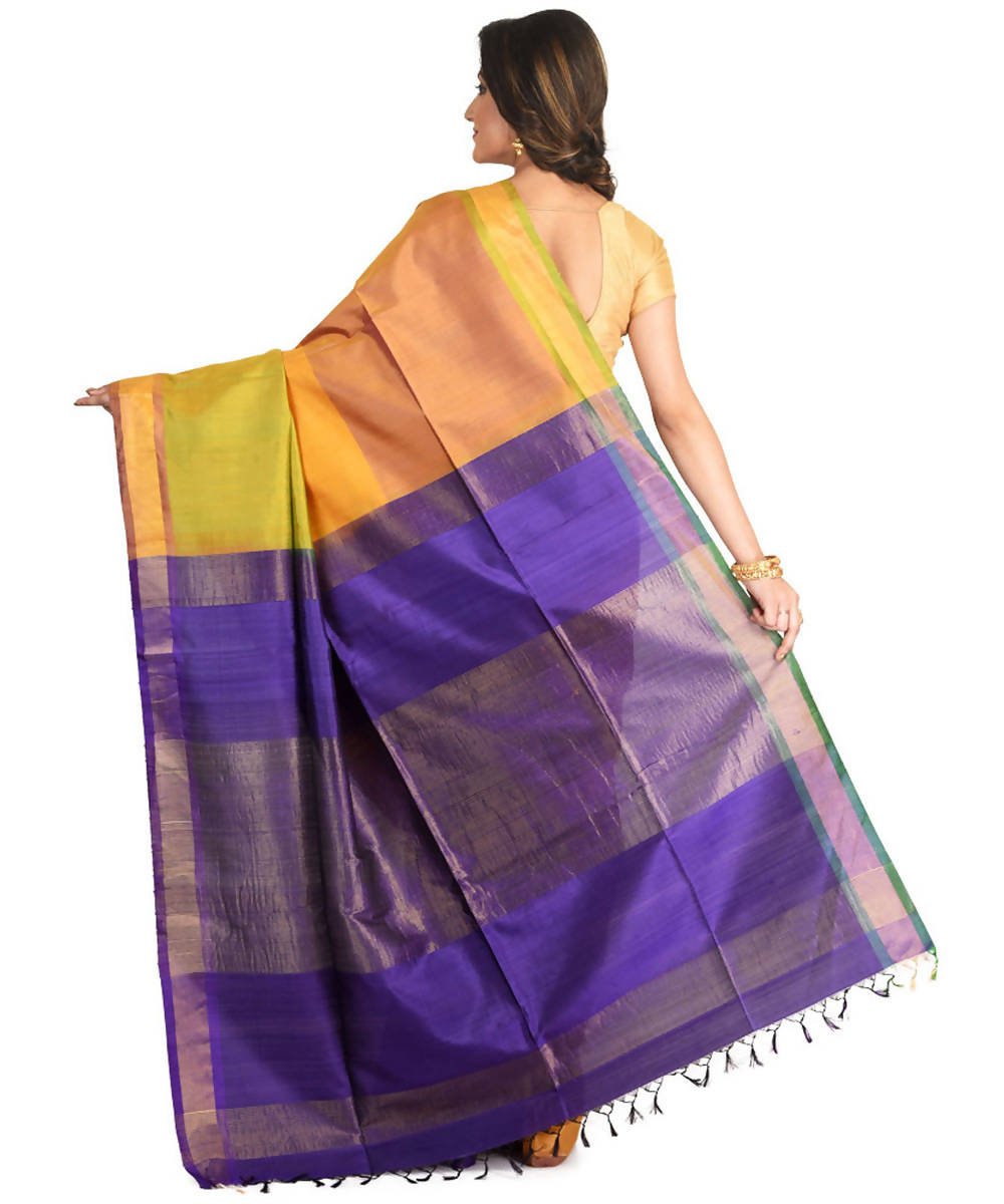 Resham shilpi lime green bengal silk saree with handwoven design