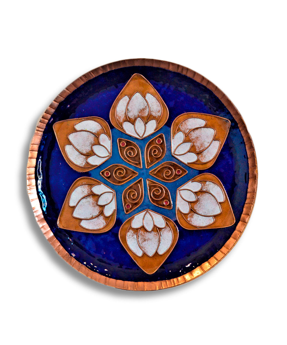 Blue brown handcrafted copper enamel wall plate