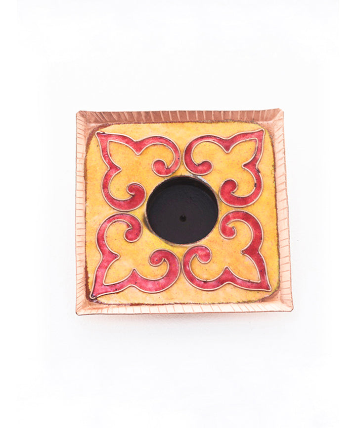 Yellow handcrafted square tealight holder set of 2