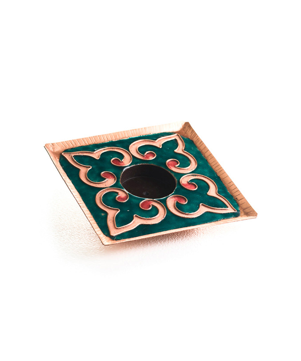 Dark green handcrafted square tealight holder set of 2