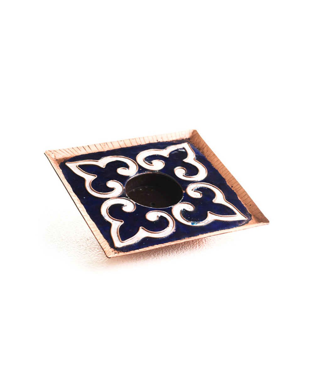 Dark blue handcrafted square tealight holder set of 2