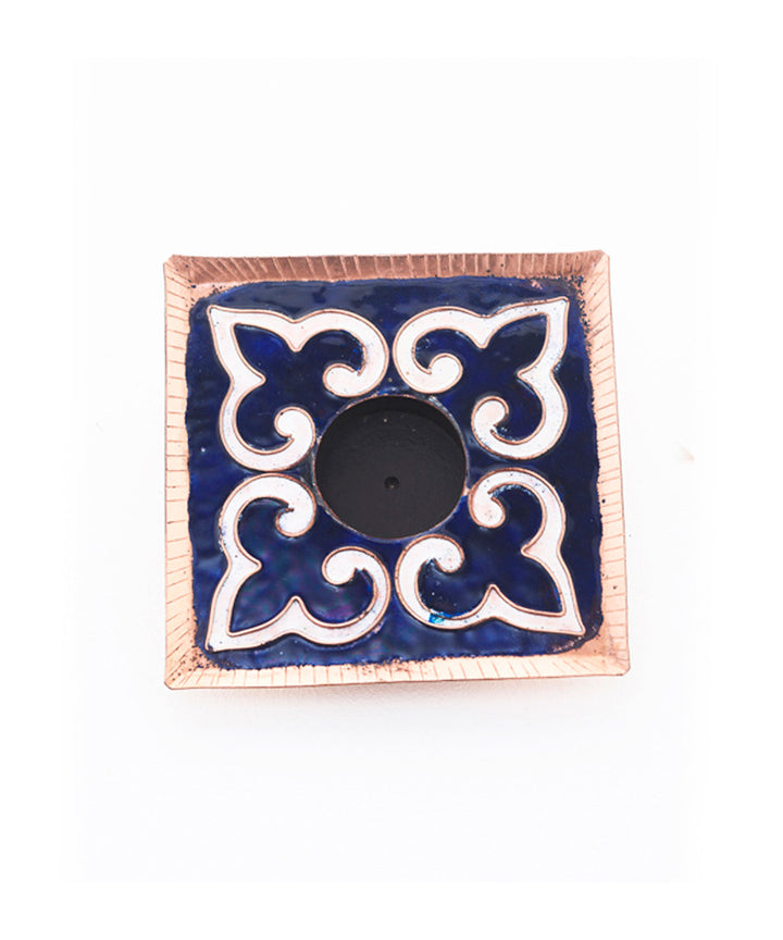 Dark blue handcrafted square tealight holder set of 2