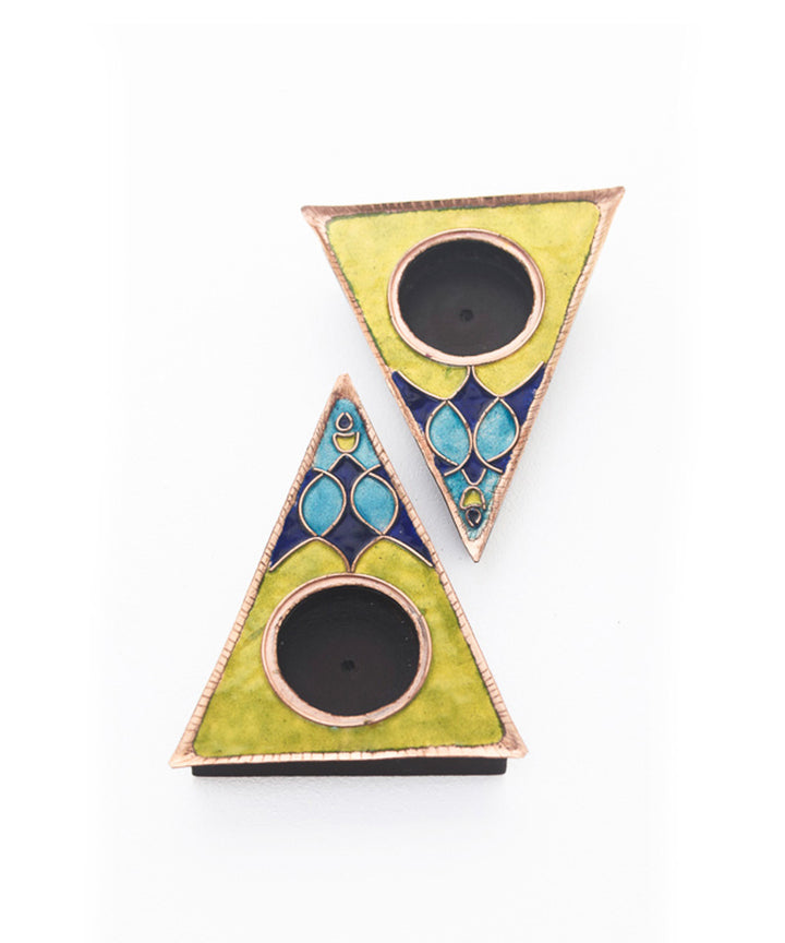 Green handcrafted tealight holder set of 2