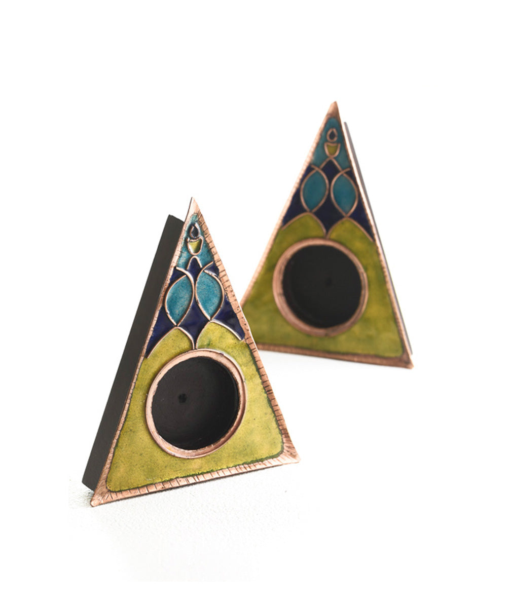 Green handcrafted tealight holder set of 2