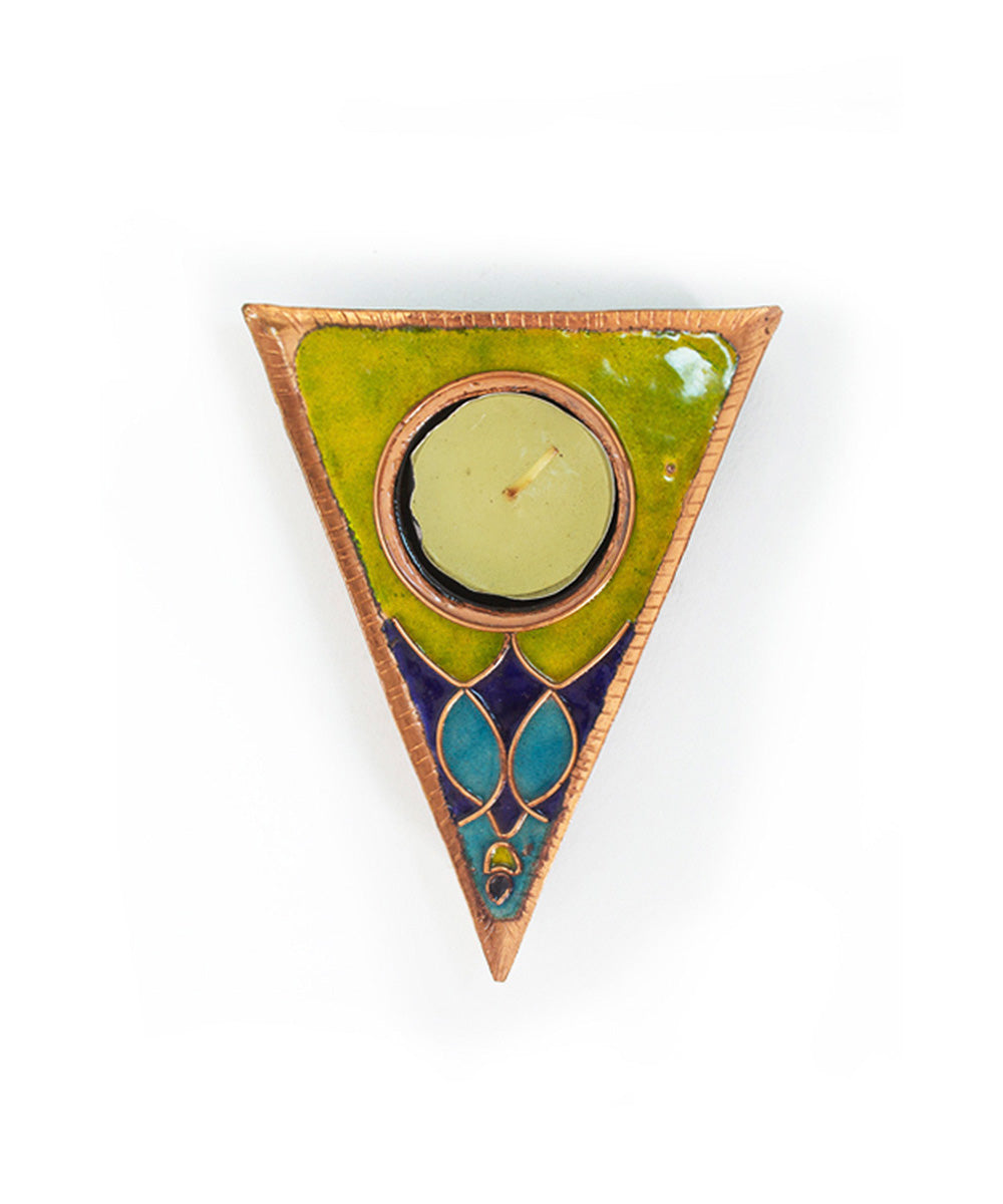 Green handcrafted tealight holder set of 2