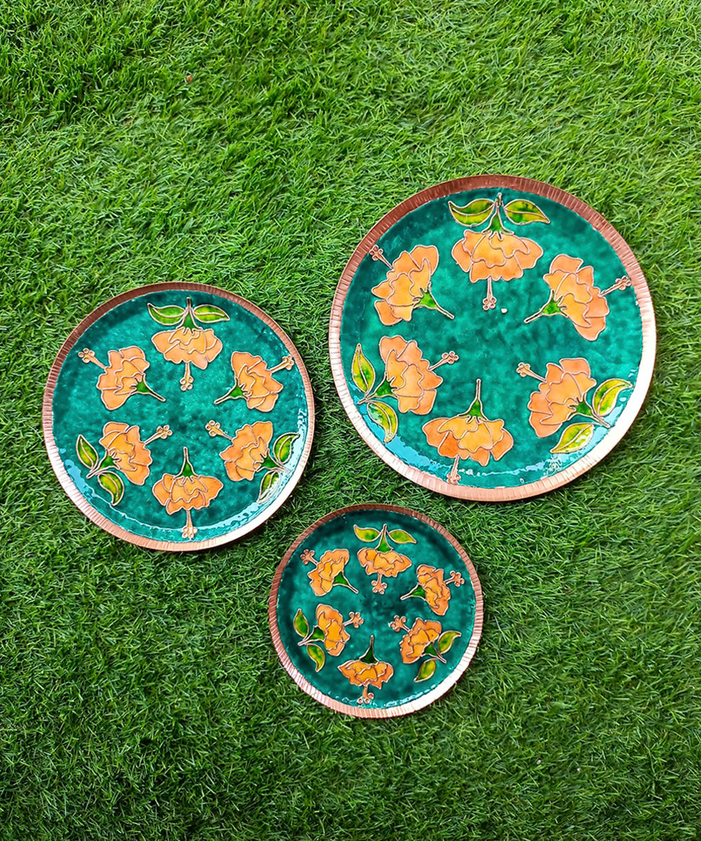 Sea green handcrafted copper enamel wall plate