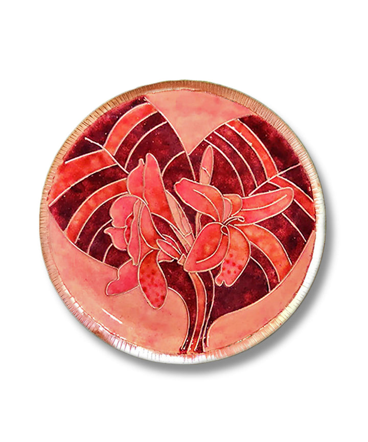 Pastel peach handcrafted copper enamel wall plate