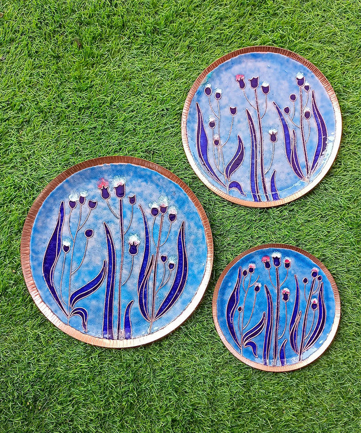 Pastel blue handcrafted copper enamel wall plate