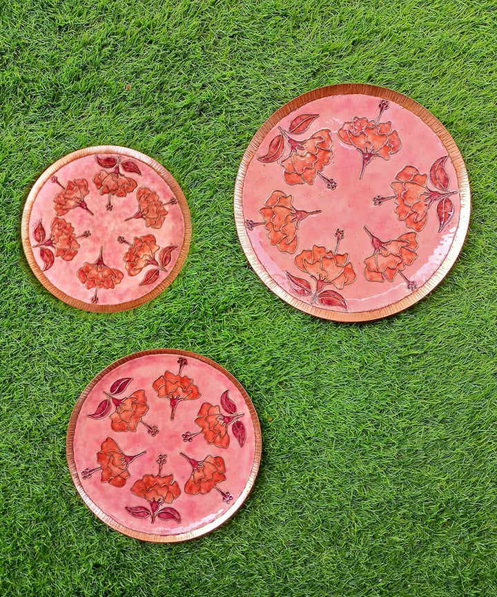 Pink handcrafted copper enamel wall plate