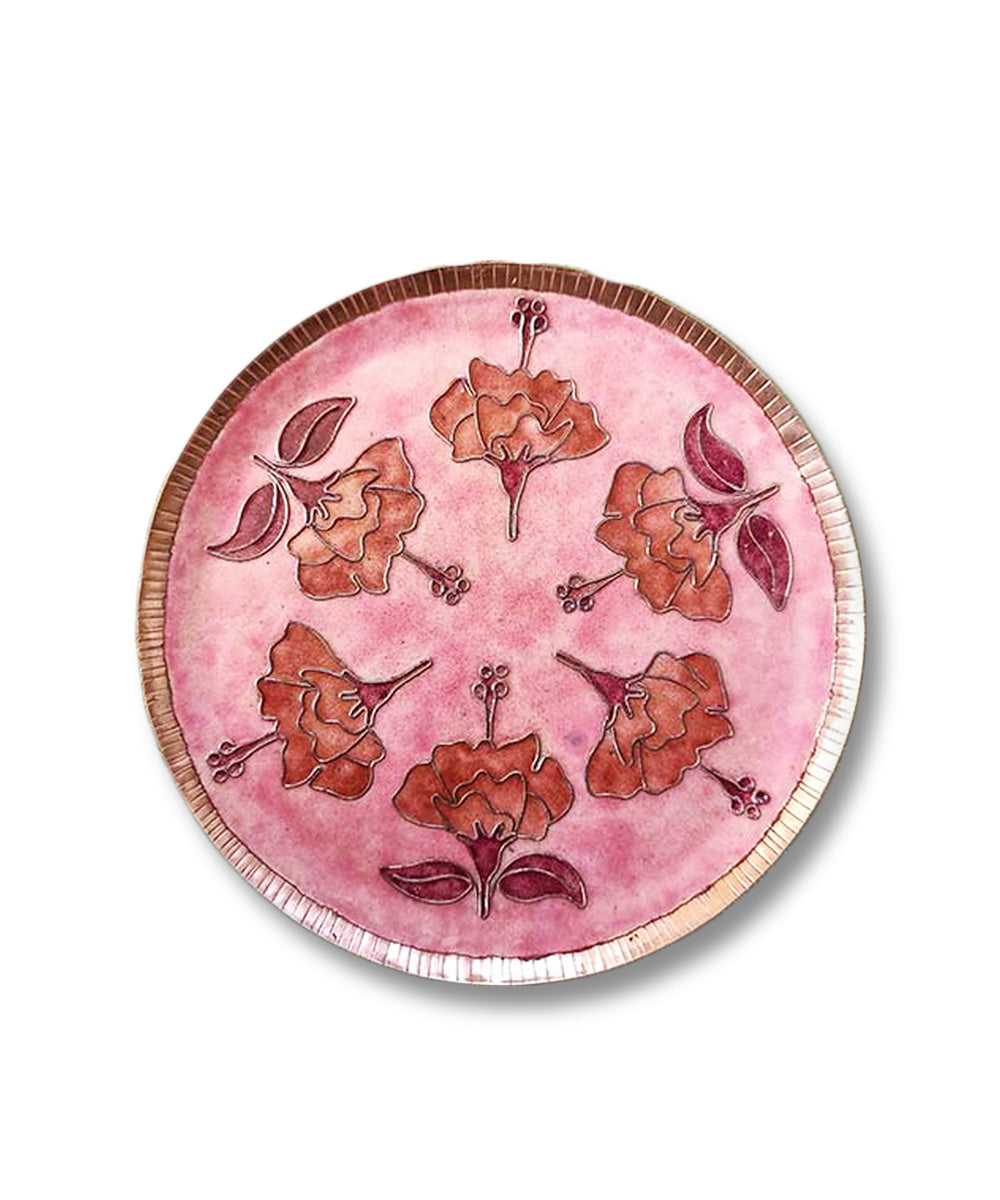 Pink handcrafted copper enamel wall plate