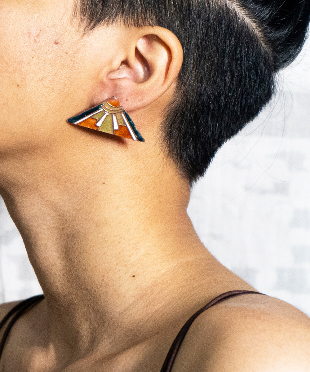 Multicolor handcrafted prism copper stud earring