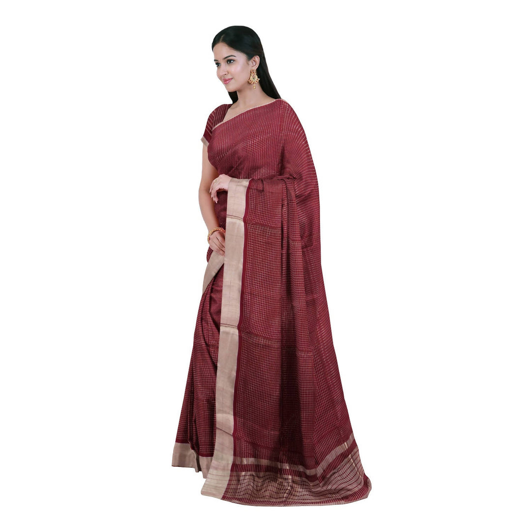 Red maroon handloom cotton venkatagiri saree