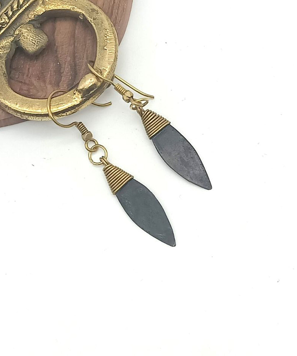 Golden and black metal leaf handmade brass earring