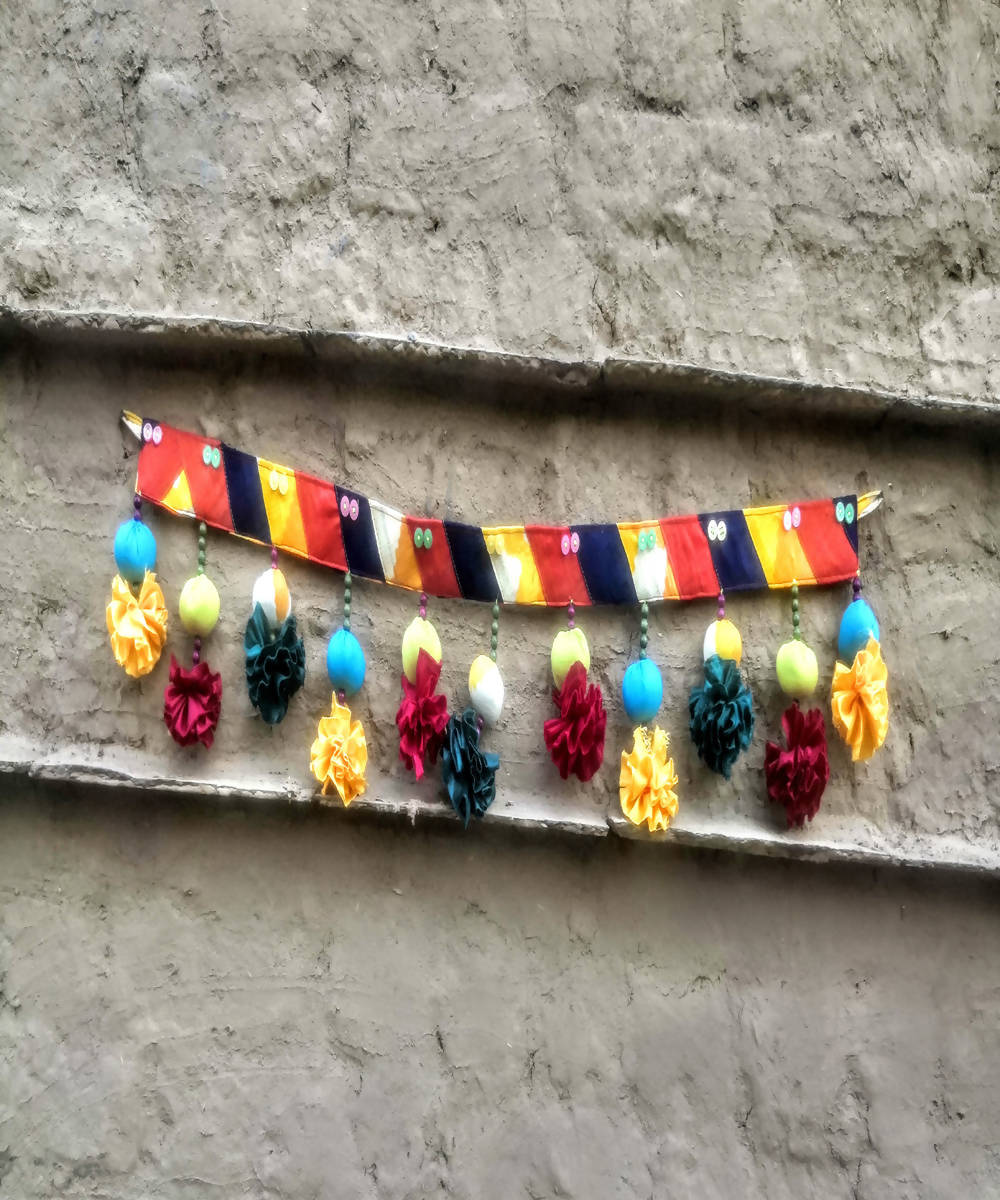 Yellow orange blue silk cotton handmade patch toran
