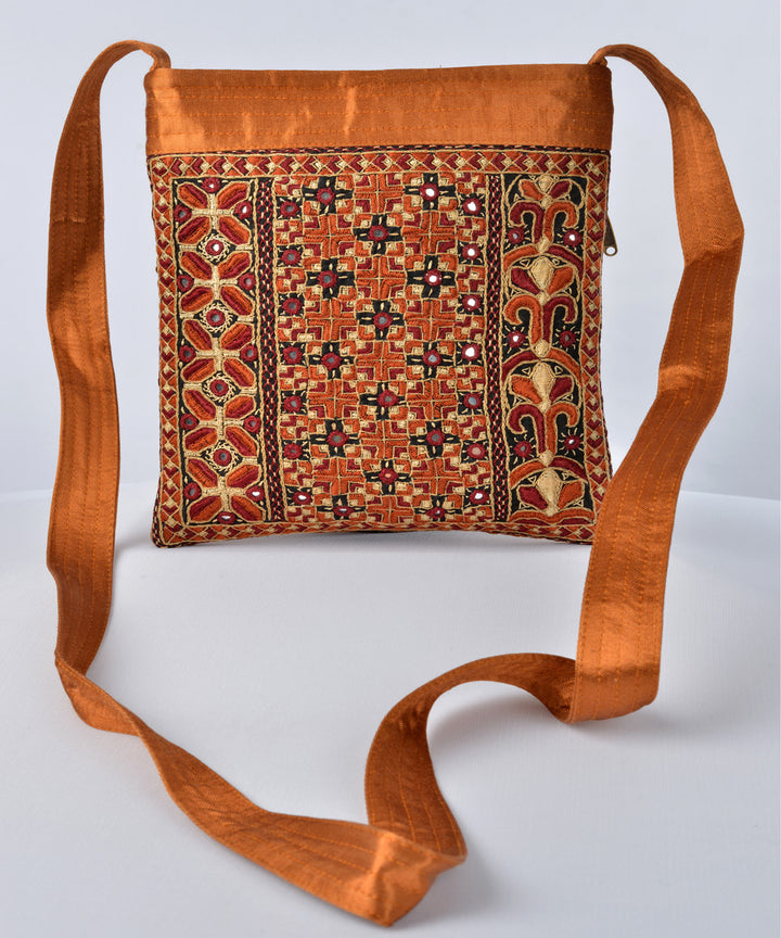 Rust multicolor hand embroidery mashroo cross body bag