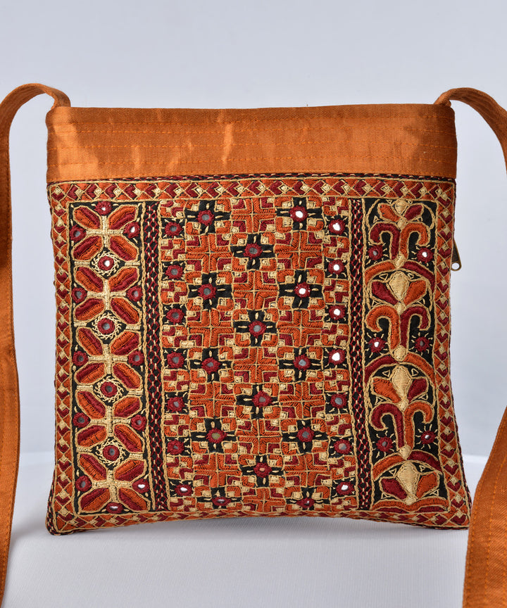 Rust multicolor hand embroidery mashroo cross body bag
