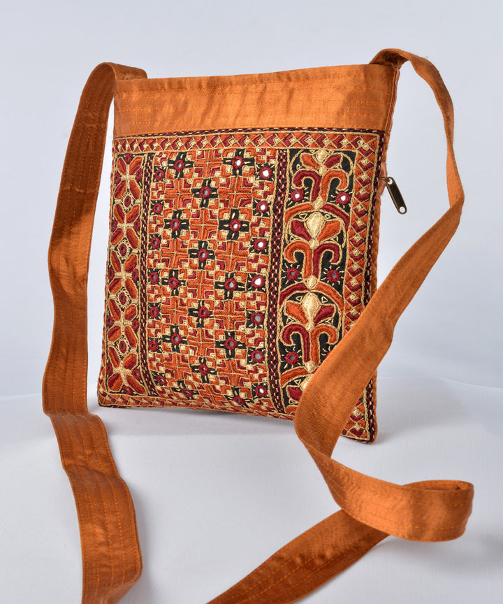 Rust multicolor hand embroidery mashroo cross body bag