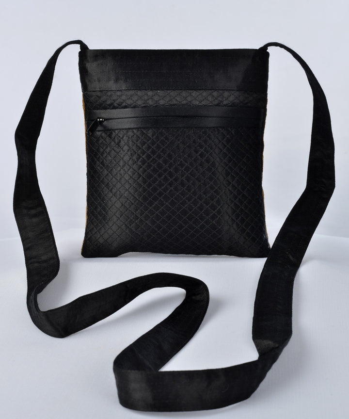 Black multicolour hand embroidery cross body mashroo bag