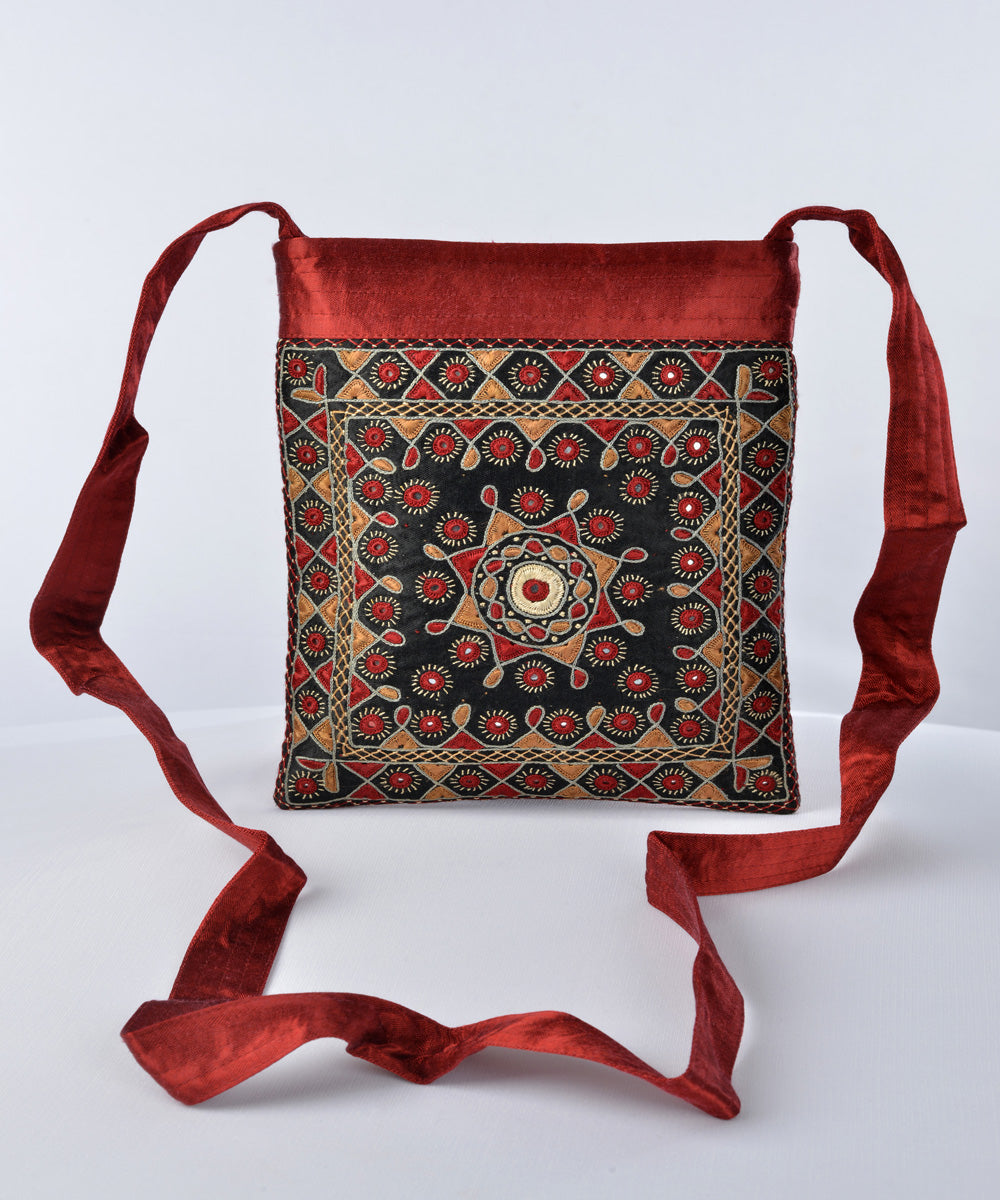 Maroon multicolor hand embroidered mashroo cross body bag