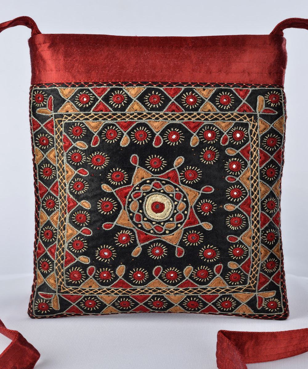 Maroon multicolor hand embroidered mashroo cross body bag
