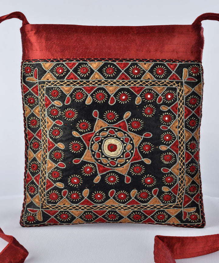 Maroon multicolor hand embroidered mashroo cross body bag