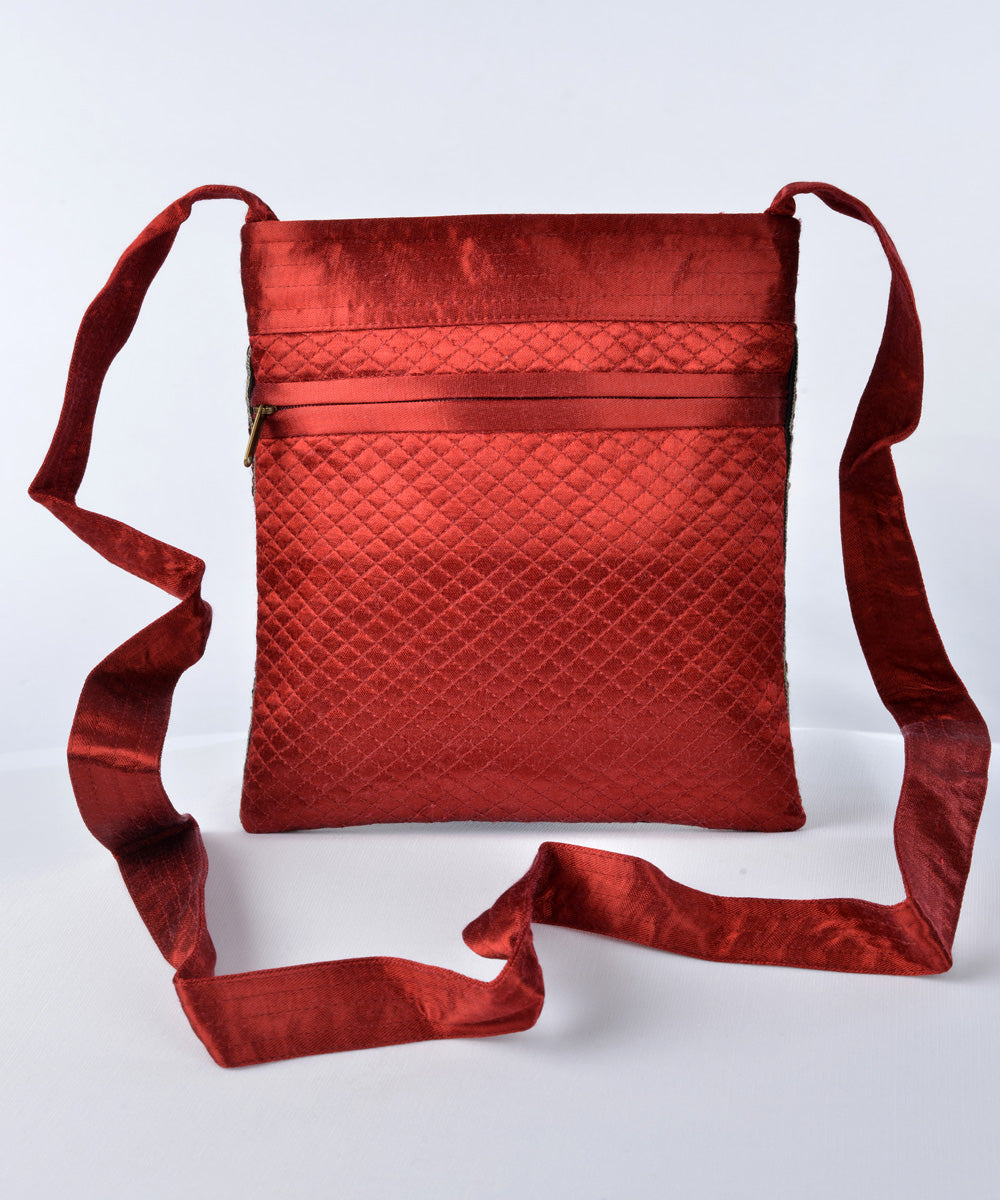 Maroon multicolor hand embroidered mashroo cross body bag