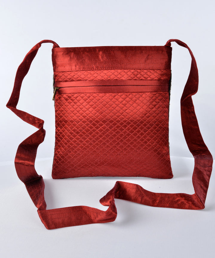 Maroon multicolor hand embroidered mashroo cross body bag