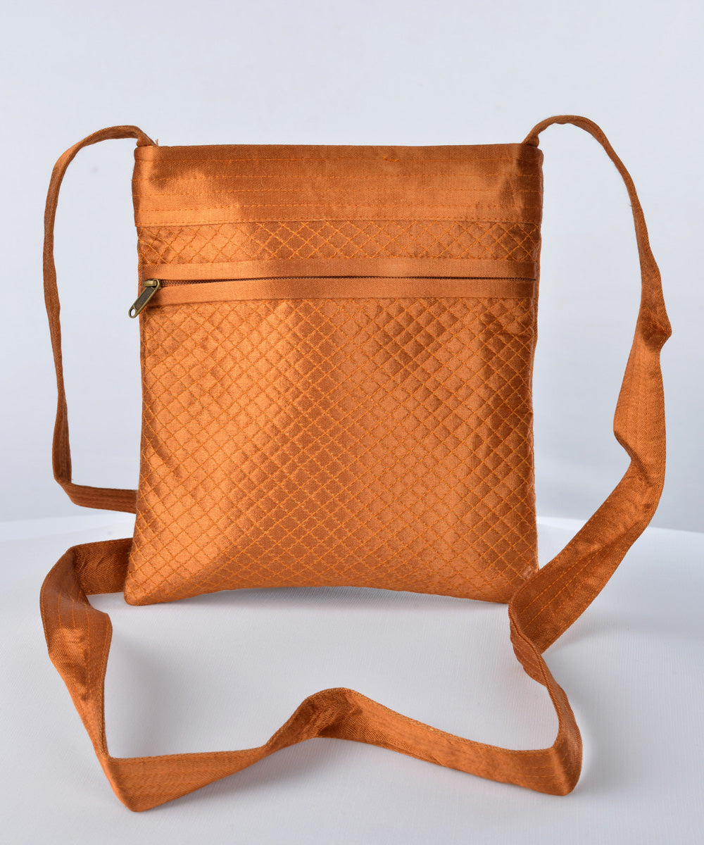 Rust multicolour hand embroidered mashroo cross body bag