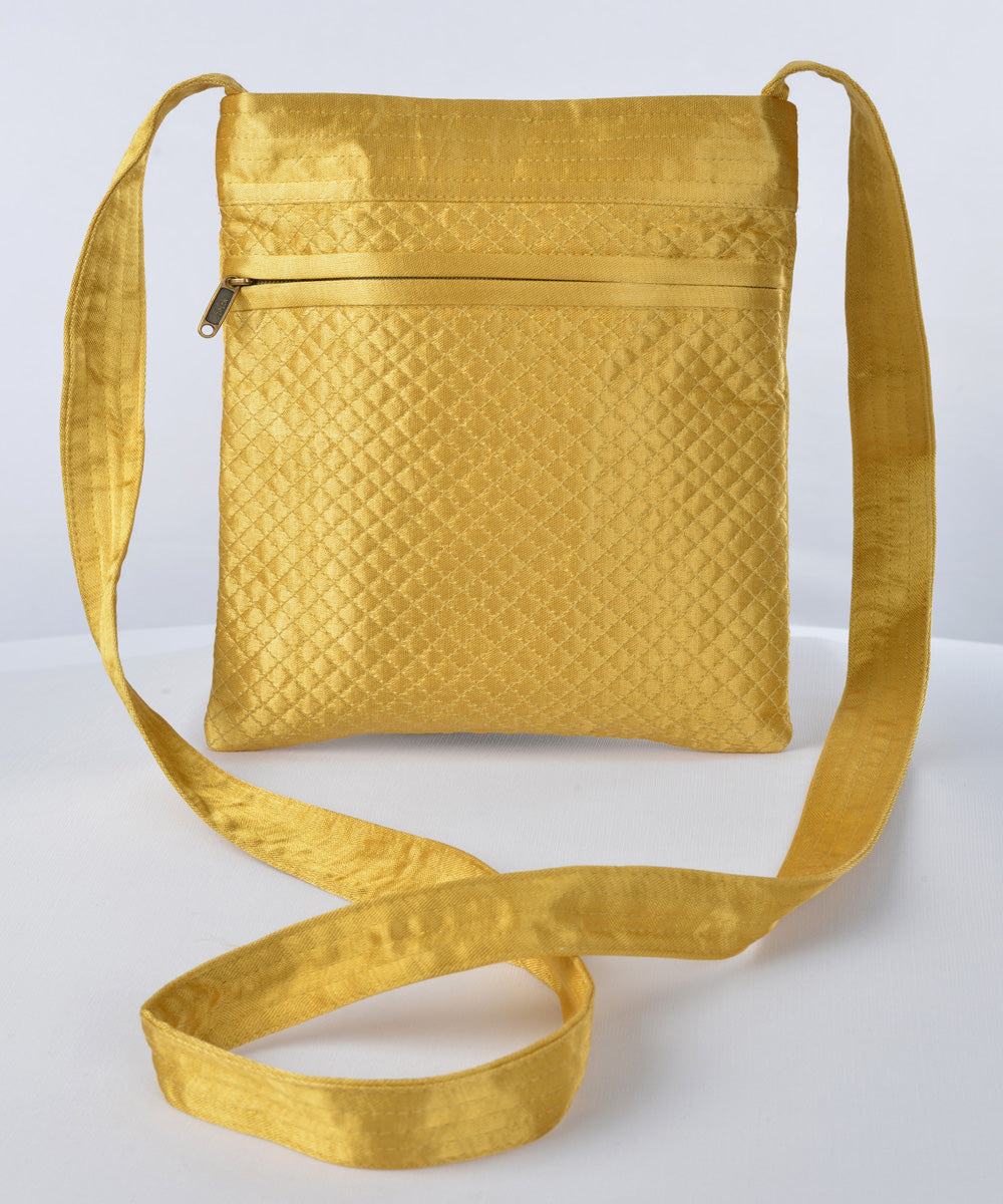 Yellow multicolor hand embroidered mashroo cross body bag