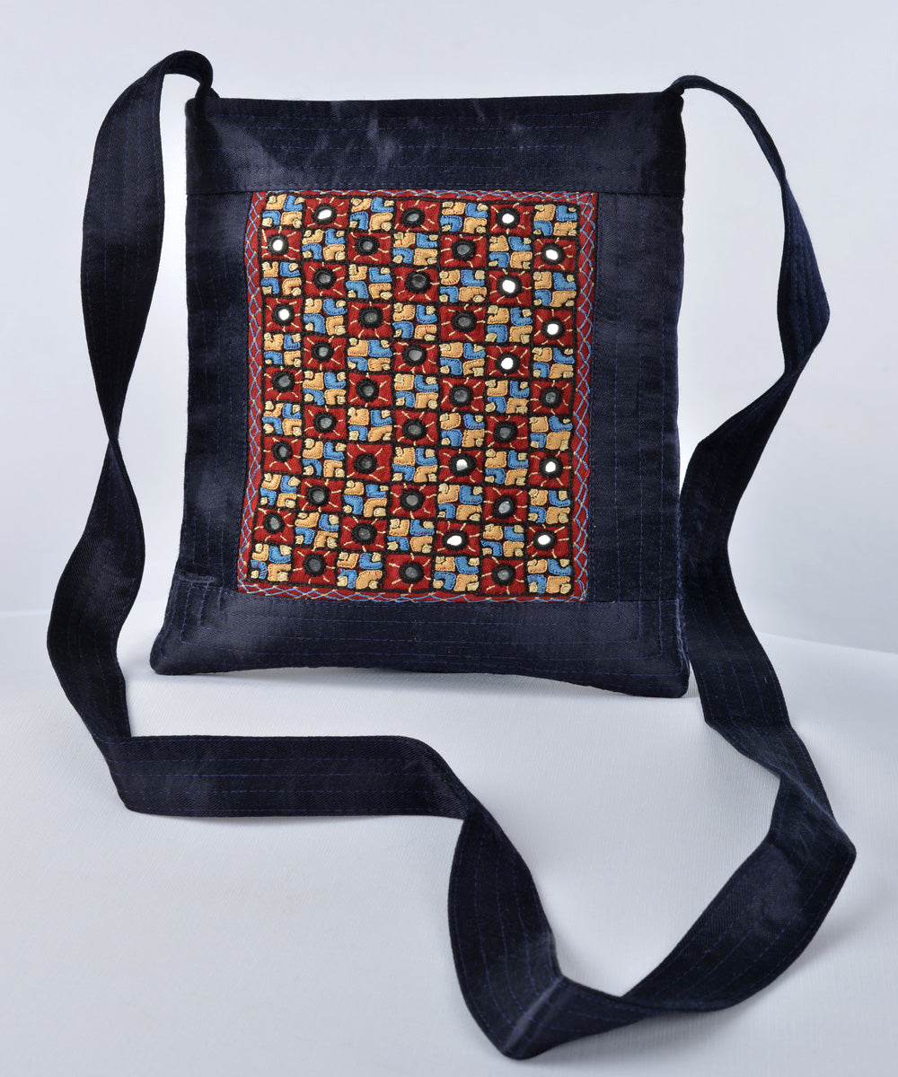Black multi color hand embroidery mashroo cross body bag