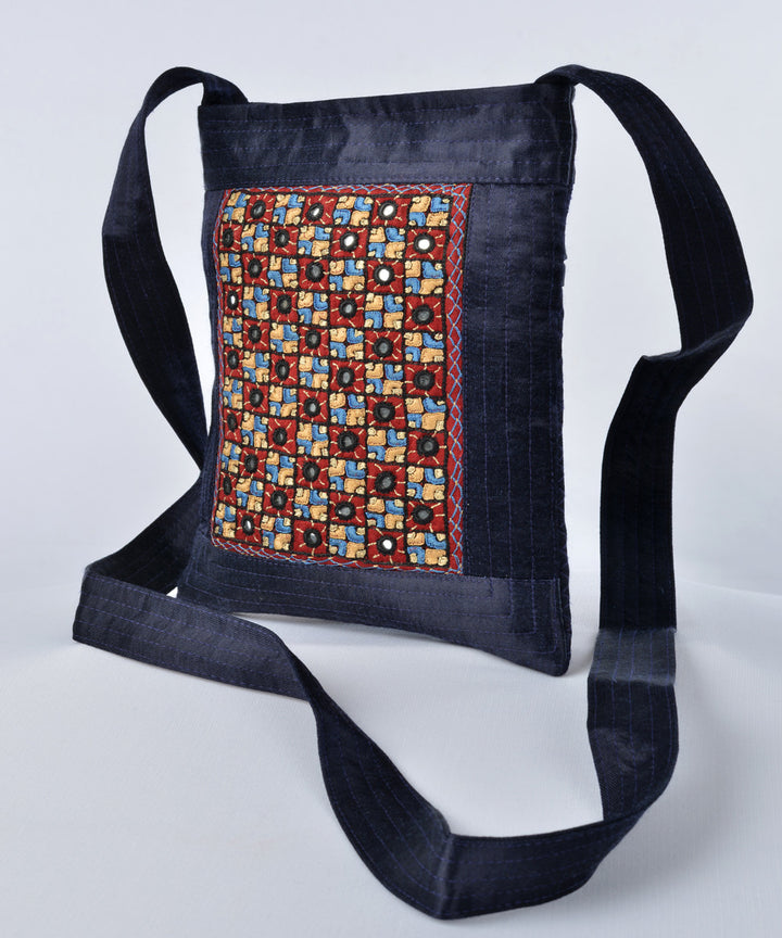 Black multi color hand embroidery mashroo cross body bag
