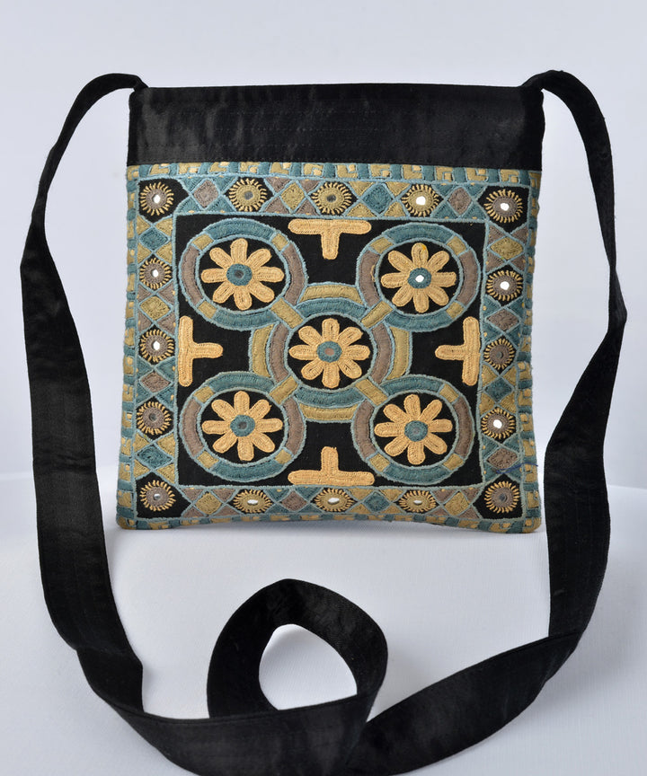 Black multi colour hand embroidery mashroo cross body bag