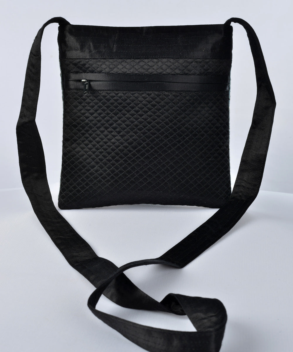 Black multi colour hand embroidery mashroo cross body bag