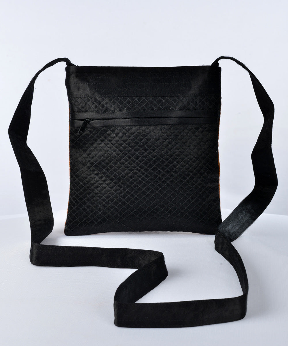 Black multicolour hand embroidered mashroo cross body bag
