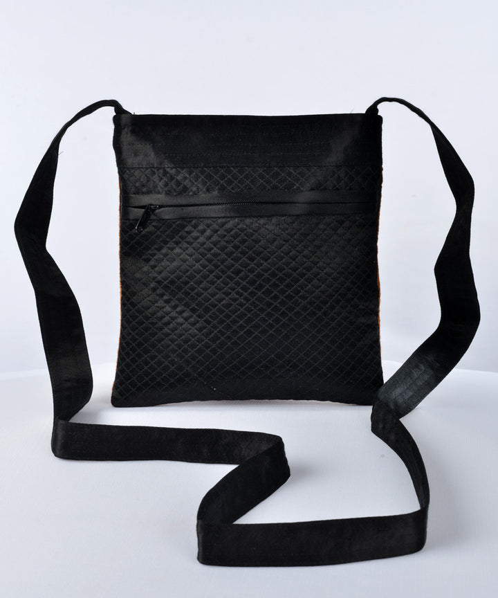 Black multicolour hand embroidered mashroo cross body bag